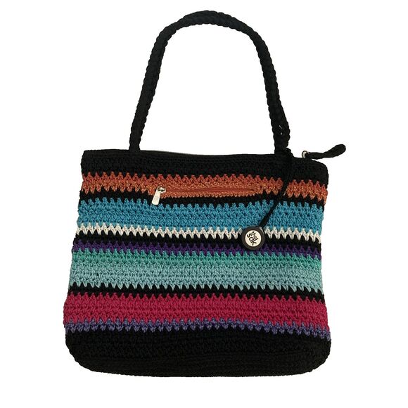 The Sak Crochet Purse Striped Black Jewel Tone Boho Fall Shoulder Bag Tote - Picture 1 of 14